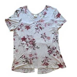 Daytrip By Buckle Womens Floral V-Neck Short Sleeve High-Low Split Back Tee – XL